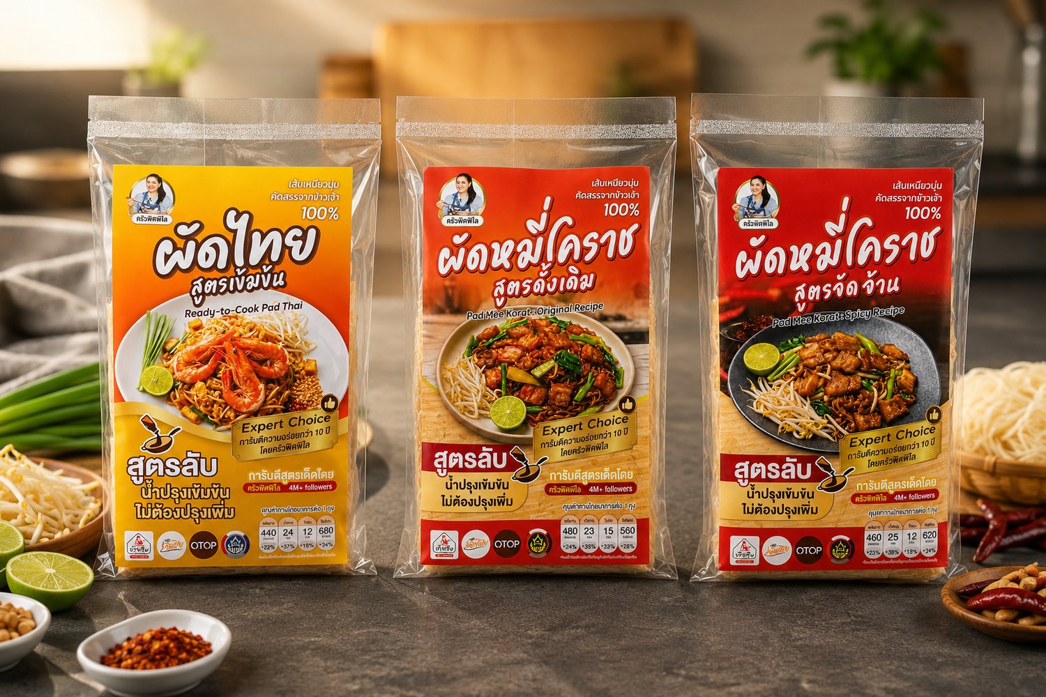 สินค้าอาหารพร้อมปรุง ครัวพิศพิไล ผัดไทย ผัดหมี่โคราชสูตรดั้งเดิม และสูตรจัดจ้าน